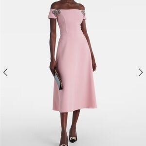 Carolina Herrera Pink Off-Shoulder Midi Dress NWT